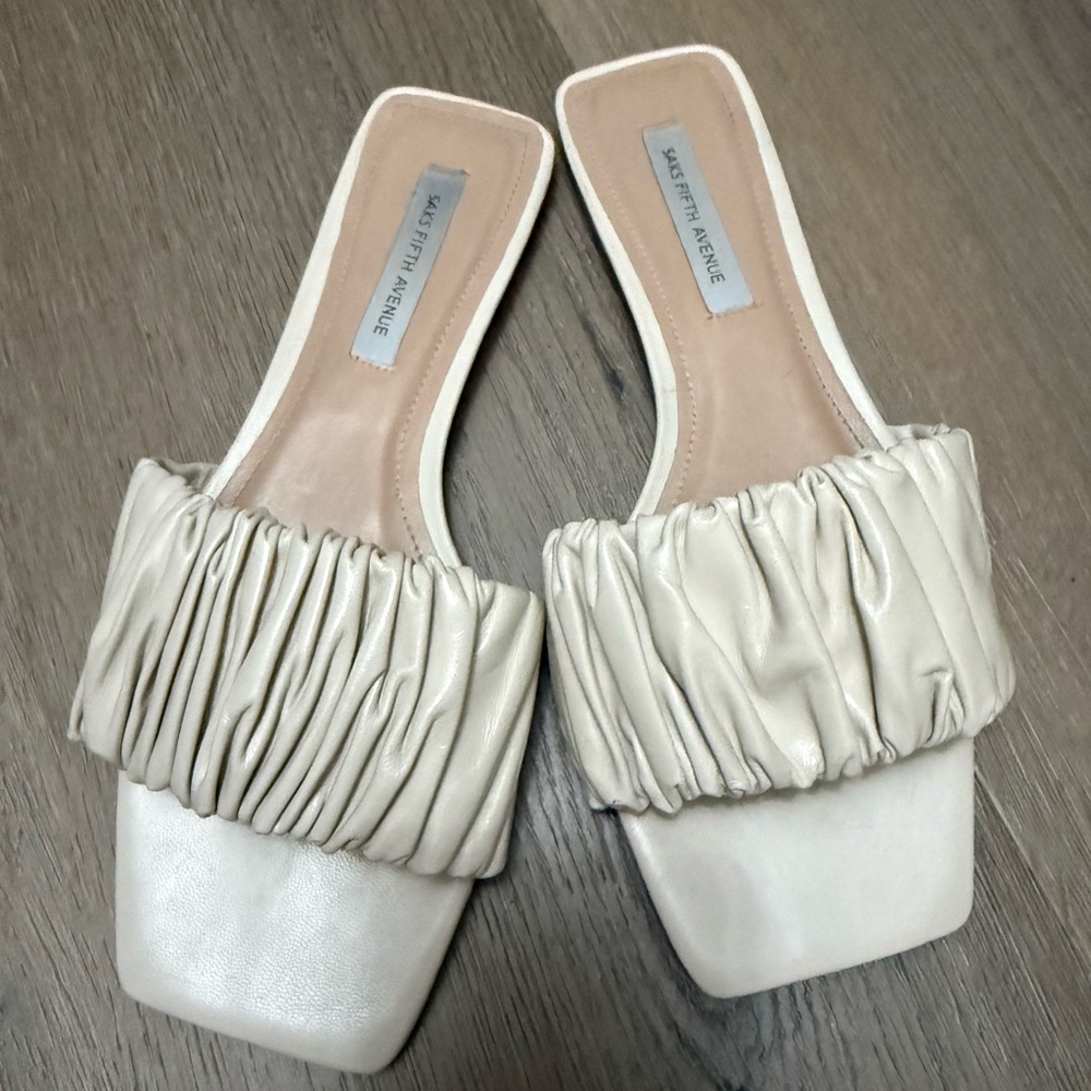 Saks Fifth Avenue Cream Ruched Slide Mules